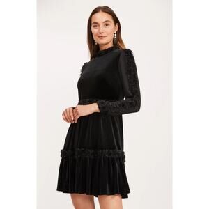 Tyler Boe Women's Priscilla Black Cocktail Velvet/Chiffon Long Sleeve Dress, Sz6